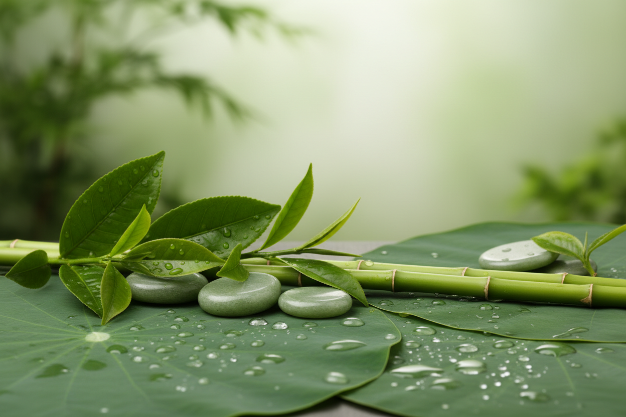 Korean skincare brand aesthetic photo not product related green colours 